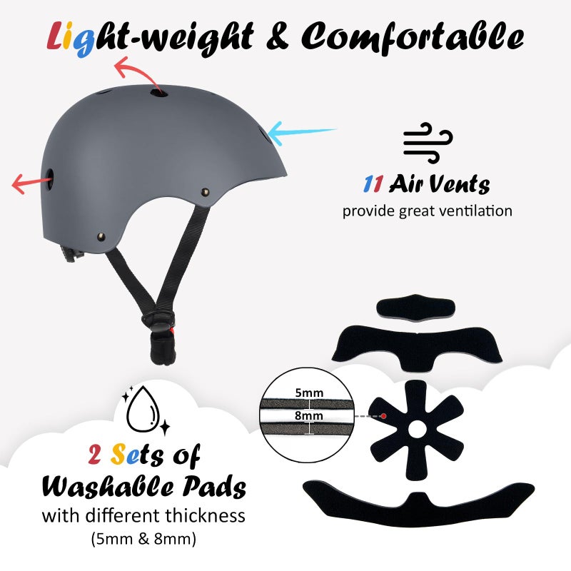 Ouwoer Kids Bike Helmet, Adjustable and Multi-Sport, from Toddler to Youth, 3 Sizes (Gray) - Image 5